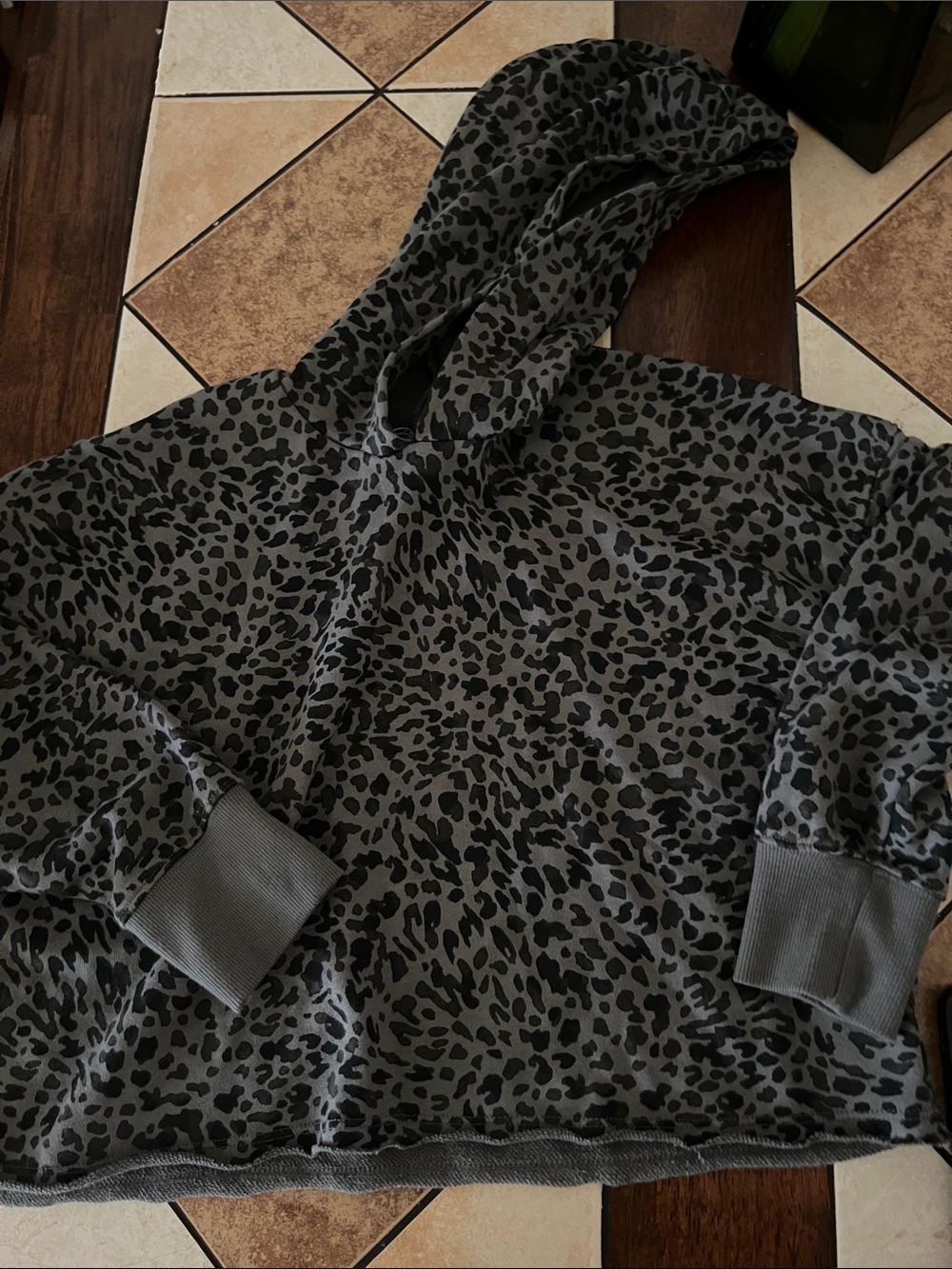 Old Navy Black and Gray Leopard Print Hoodie - Kids